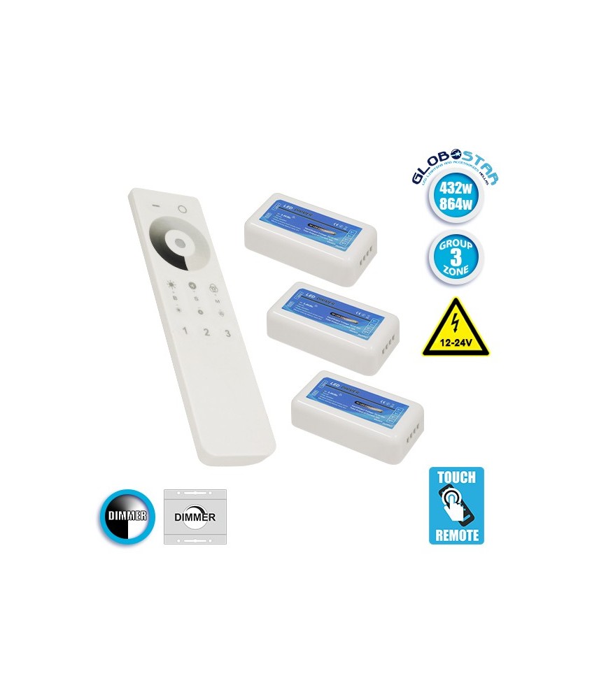 Ασύρματο LED Dimmer με Χειριστήριο Αφής 2.4G RF για Τρία Groups 12v (432w) - 24v (864w) DC GloboStar 04238